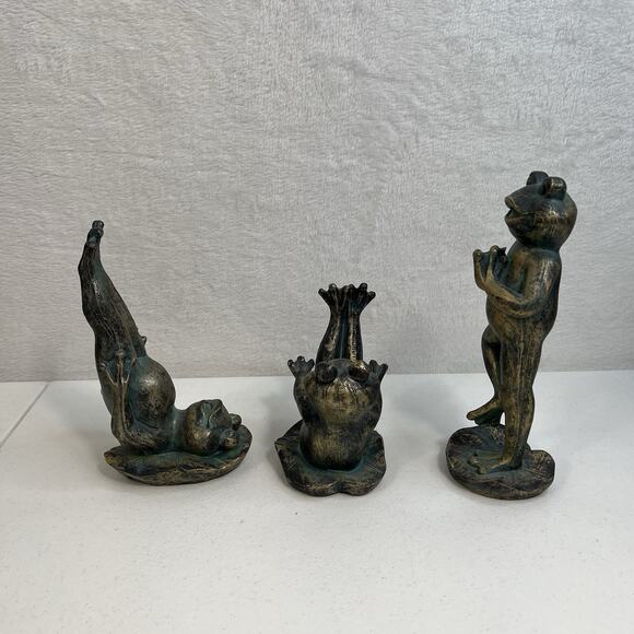 Yoga Frog Figures Posing Figurines Statue Green Gold Resin Zen Hippie - Picture 3 of 7
